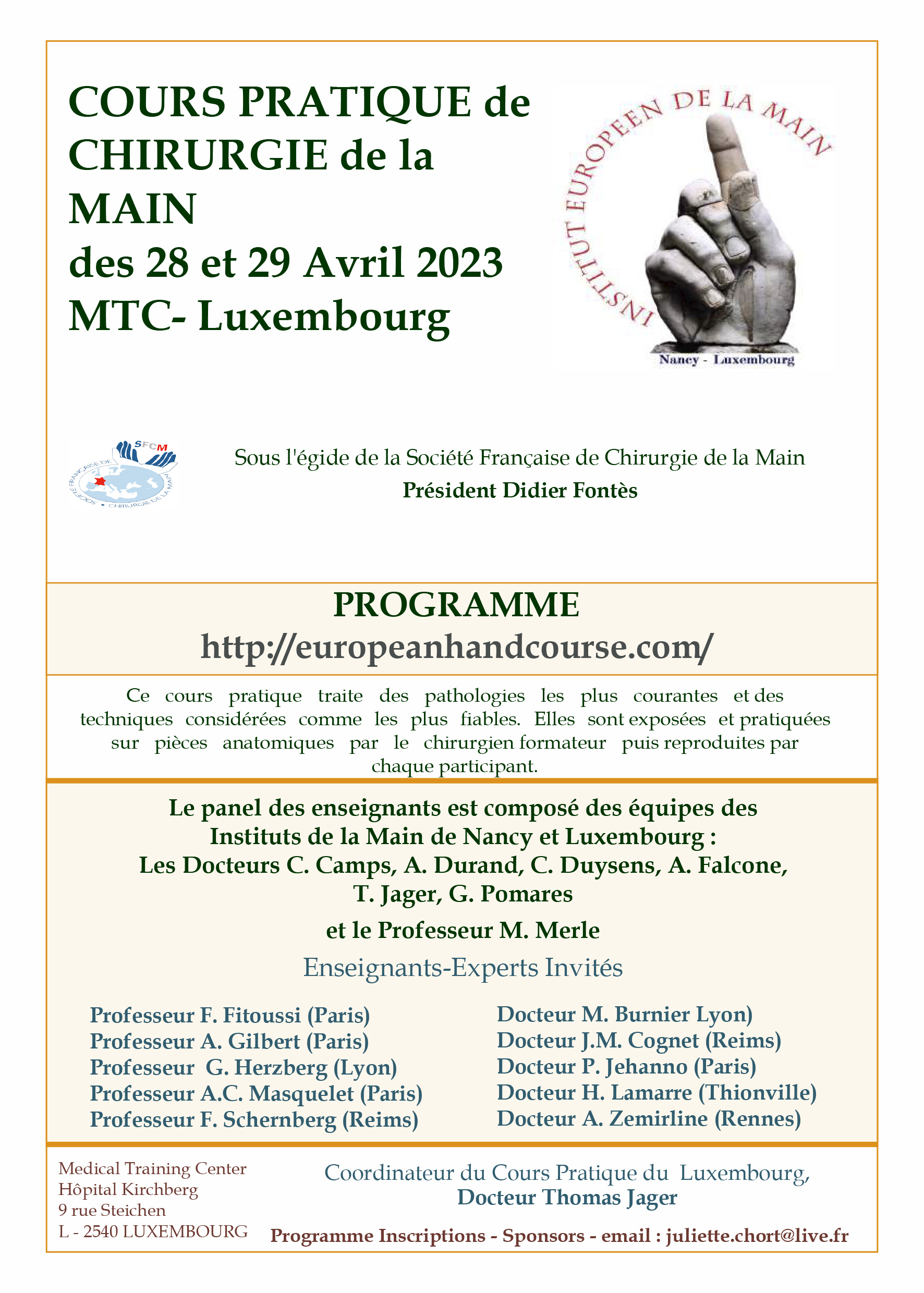 <strong>Luxemburgo 2023:</strong> Cours Pratique de Chirurgie de la Main